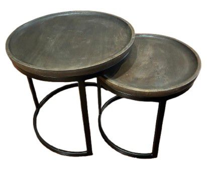 TABLE ROUND KHE DARK BROWN SET 2