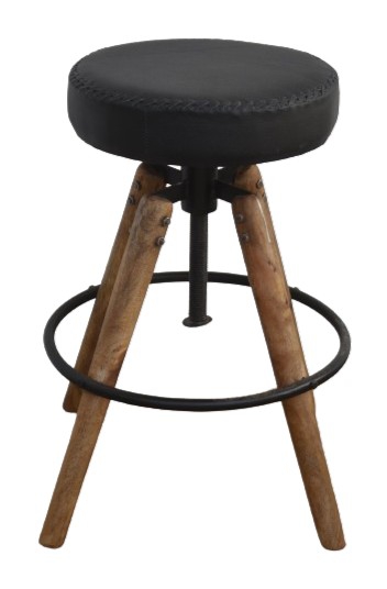 STOOL ROUND LEATHER BLACK ADJUSTABLE 46X46X63
