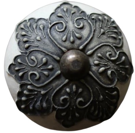 KNOB GUNMETAL FLORAL OVERLAY