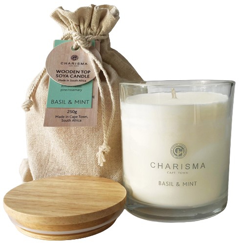 CANDLE C WOODEN TOP BASIL & MINT