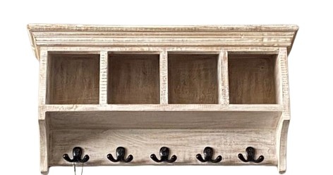 SHELF WALL MANGO BOX WITH HOOKS 60X15X30