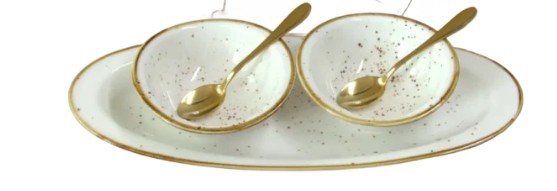 PLATE OVAL CREAM 2 RND BOWL RIM