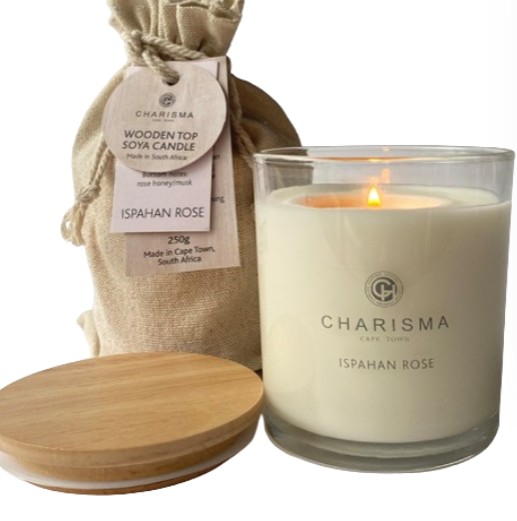 CANDLE C WOODEN TOP ISPAHAN ROSE