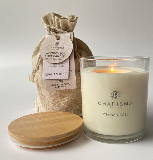 CANDLE C WOODEN TOP ISPAHAN ROSE