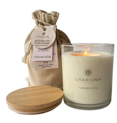 CANDLE C WOODEN TOP ISPAHAN ROSE