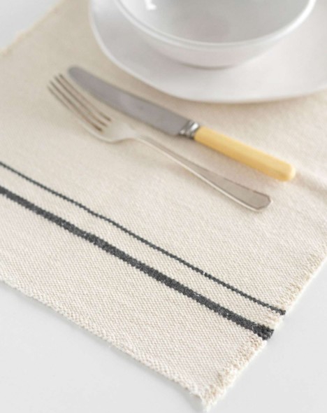 PLACEMAT COUNTRY W/STRIPES CHARCOAL