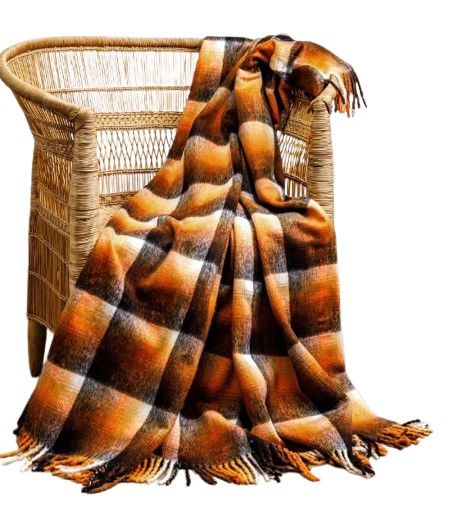 THROW TOP CHECK BROWN AMBER 150X160
