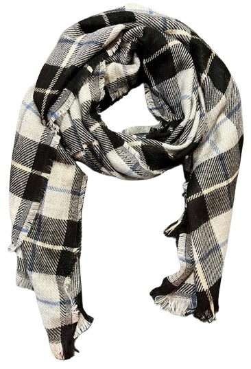 SCARF BLANKET CHECKED 75X200 SILVER GREY