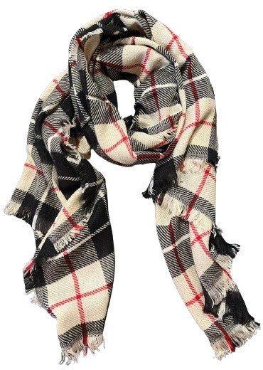 SCARF BLANKET CHECKED STONE BLACK 75X200