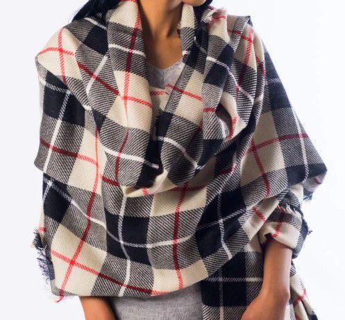 SCARF BLANKET CHECKED STONE BLACK 75X200