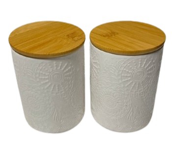 JAR CERAMIC WHITE/WOOD
