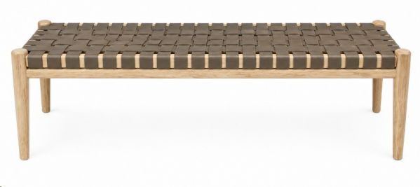 BENCH RUPERT TEAK/LEATHER GREY 150X40X46
