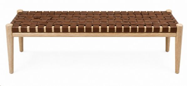 RUPERT BENCH BROWN LEATHER 150X40X46