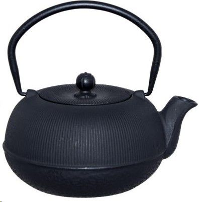 TEA POT CAST IRON BLACK VERTI LINES 700ML