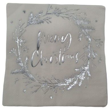SERVIETTE MERRY CHRISTMAS SILVER 20'S