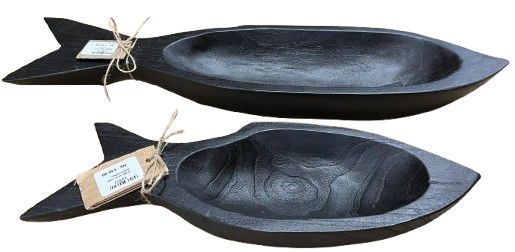 BOWL FISH TEAK BLACK SMALL