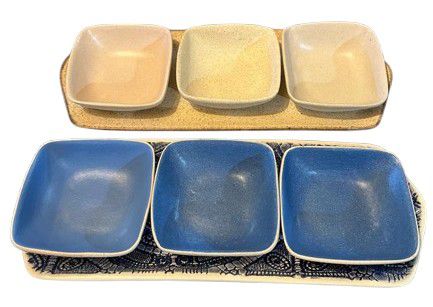 TRAY CERAMIC RECTANGULAR W/ 3 CONDIMENTS ASSORTED