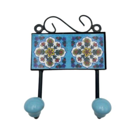 HANGER TILE L/BLUE WHITE MIX 2 HOOKS 5x5