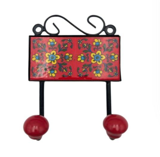 HANGER TILE RED 2 HOOKS 5X5
