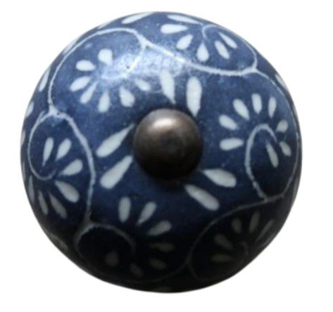 KNOB ROUND MIDNIGHT BLUE WITH WHITE SWIRLS