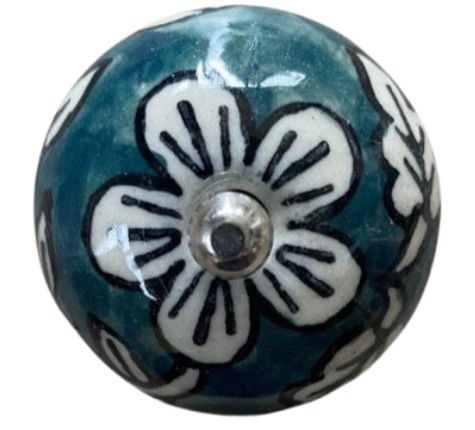 KNOB ROUND FLOWER TEAL
