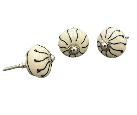 KNOB ROUND CREAM WITH BLACK LINES