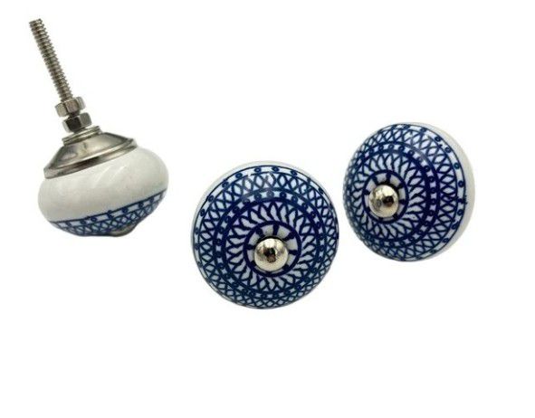 KNOB ROUND DIAMOND WHITE AND BLUE