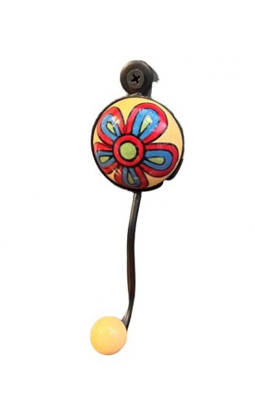 HOOK ROUND YELLOW WITH RED, BLUE & GREEN FLOWER