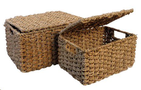 BASKET SEAGRASS BOX W/LID M 33X25X21