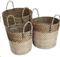 BASKET RATTAN BLACK & WHITE MENDONG M 37X34