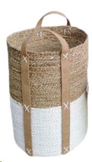 BASKET SEAGRASS TWO-TONE HESSIAN HANDLE M 25X30