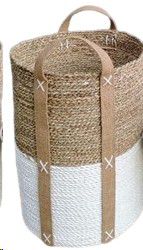 BASKET SEAGRASS TWO-TONE HESSIAN HANDLE L 31X40