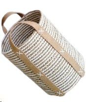 BASKET SEAGRASS STRIPE HESSIAN HANDLE  L 31X40