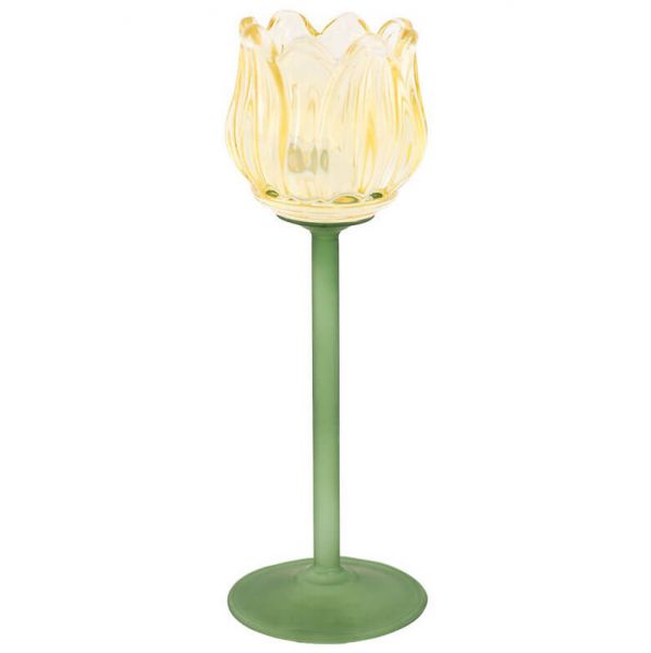 GLASS CANDLE HOLDER TULIP YELLOW 22CM
