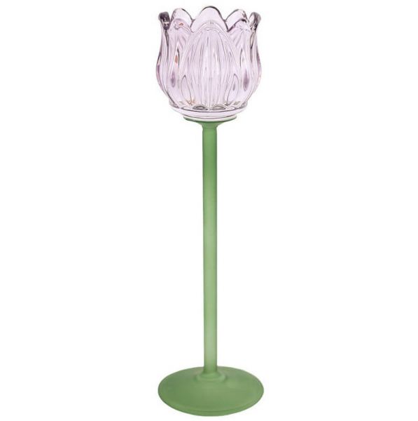 GLASS CANDLE HOLDER TULIP PURPLE 27CM