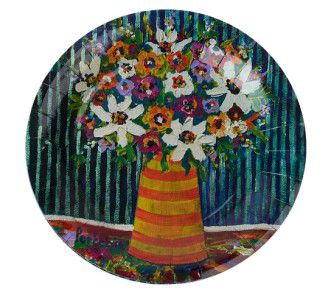 PLATER PAPER FLOWERS IN ORANGE VASE