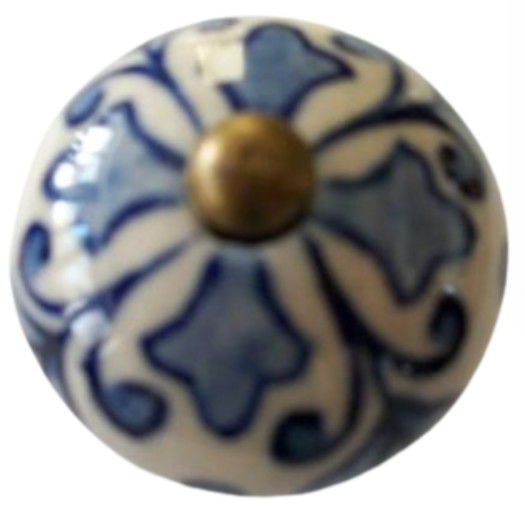 KNOB BLUE HANDPAINTED ON WHITE