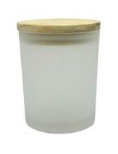 JAR MISTY GLASS WOODEN LID 7X8