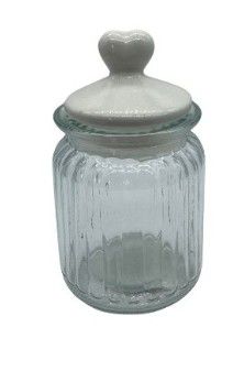 JAR GLASS HEART CERAMIC LID 7X12