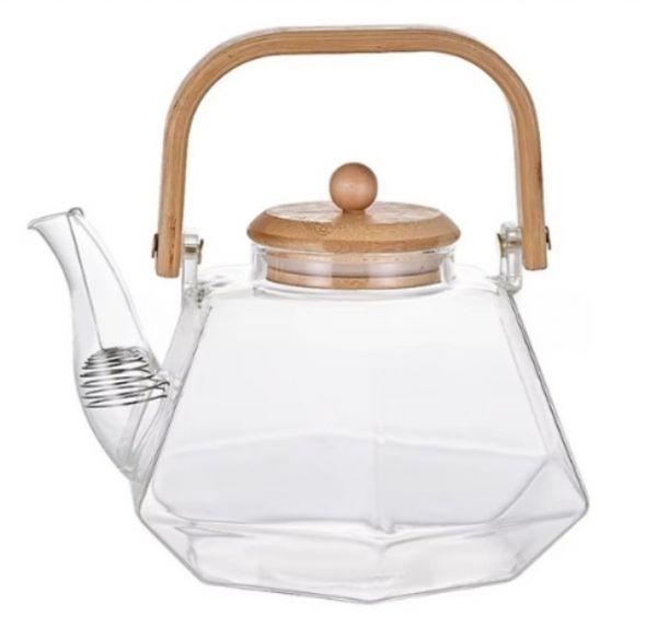 TEA POT GLASS WOODEN HANDLE 1.5L