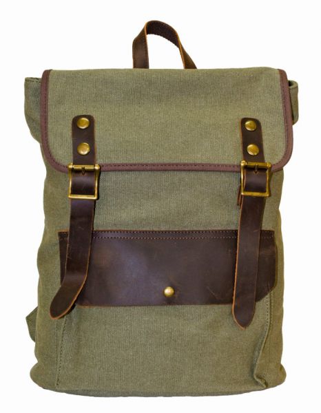 BAG BACKPACK CANVAS/ LEATHER GREEN