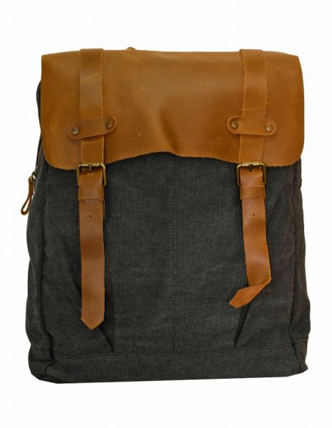 BAG BACKPACK CANVAS/LEATHER BLACK