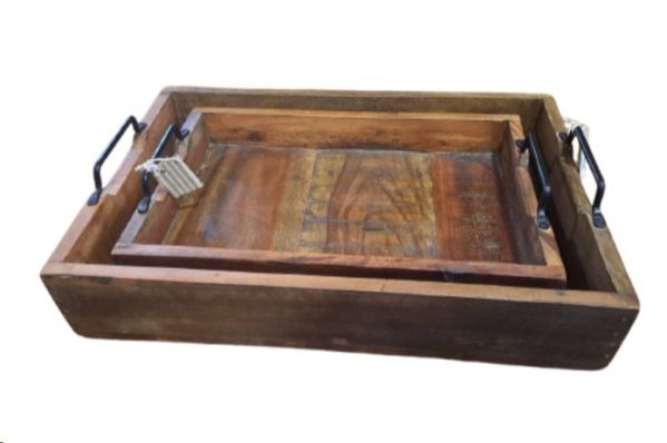 TRAY WOODEN MANGO WITH HANDLE 46X31X11
