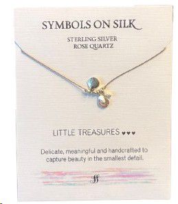 NECKLACE LITTLE TREASURE DISC & PEARL ON SILK PINK