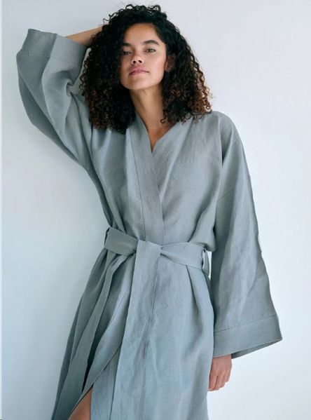 GOWN LINEN KIMONO PEBBLE MED/LARGE