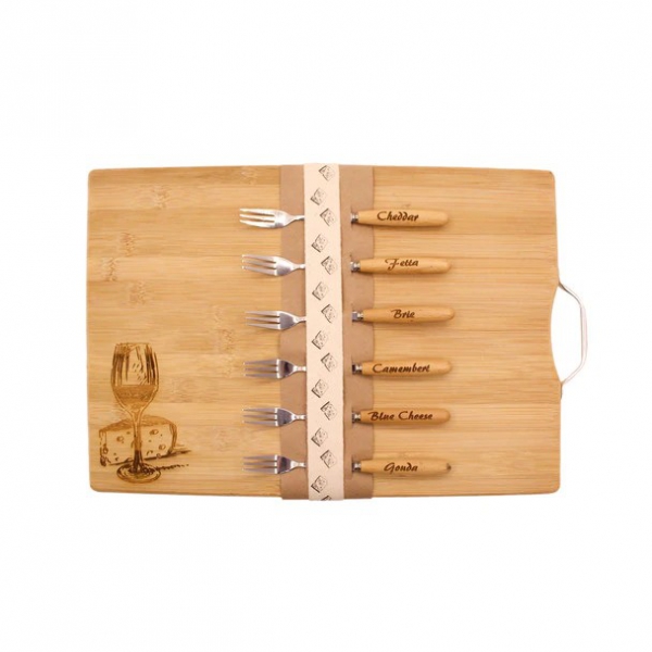 CHEESE BOARD BAMBOO ENGRAVED WITH 6 FORKS