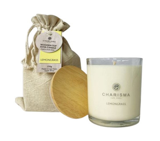 CANDLE C WOODEN TOP LEMONGRASS