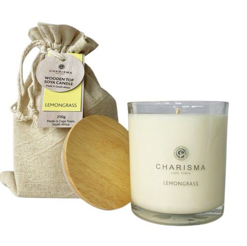 CANDLE C WOODEN TOP LEMONGRASS