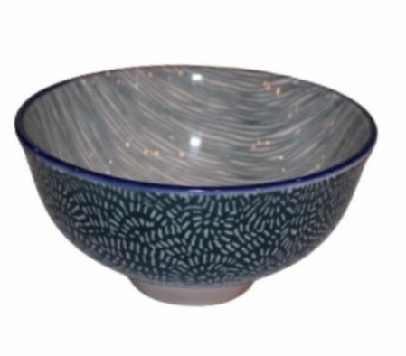 CERAMIC BOWL BLUE FANS AND LINES