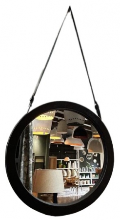 MIRROR ROUND BLACK WITH STRAP 60X60X3